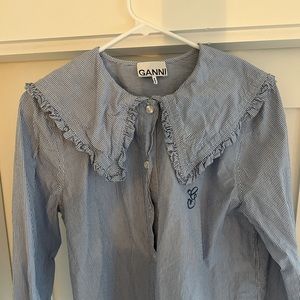 GANNI ruffle trim oversized collar button up shirt - size 40 (8)